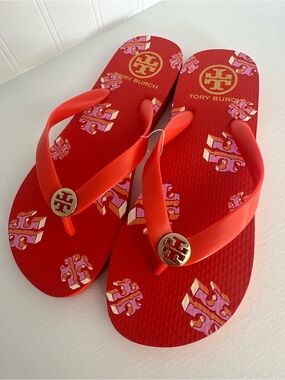 NEW Tory Burch Red Logo Print Flip Flop Sandals - Size 7 *NWT*
